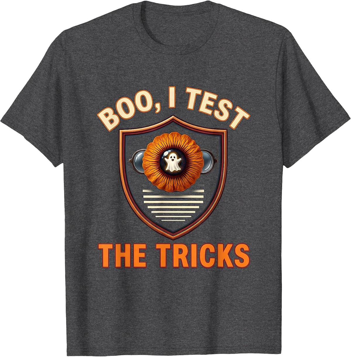 Men's Boo I Test The Tricks Halloween Optometrist Eye Doctor Pun T-Shirt - Dark Heather Grey