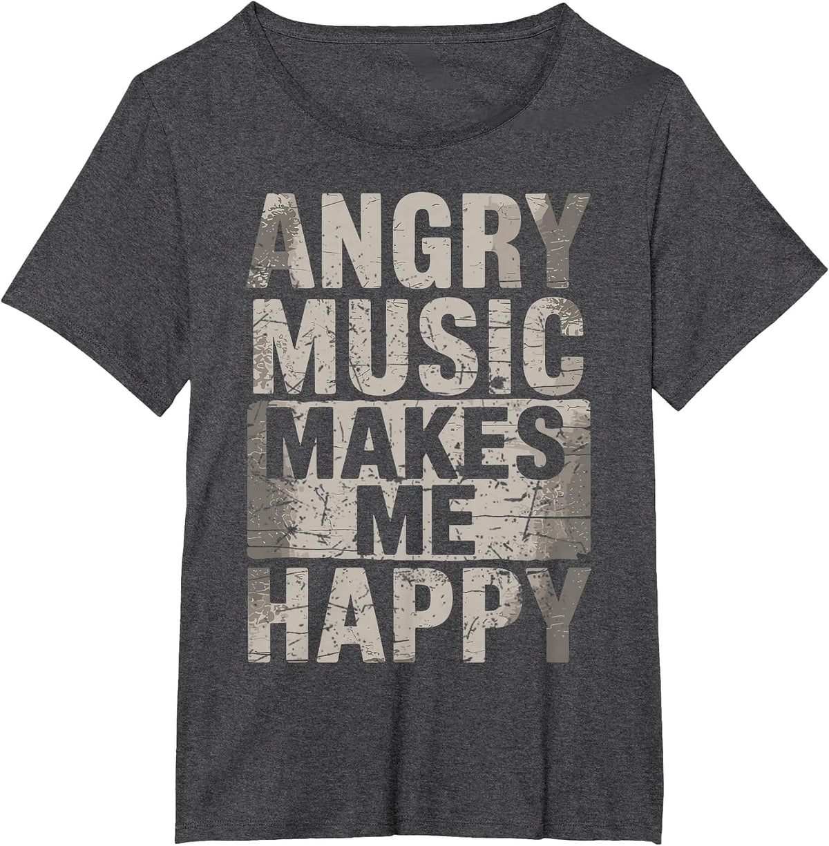 Angry Music Makes Happy Tee Extreme Death Heavy Metal Fan T-Shirt - Dark Heather Grey