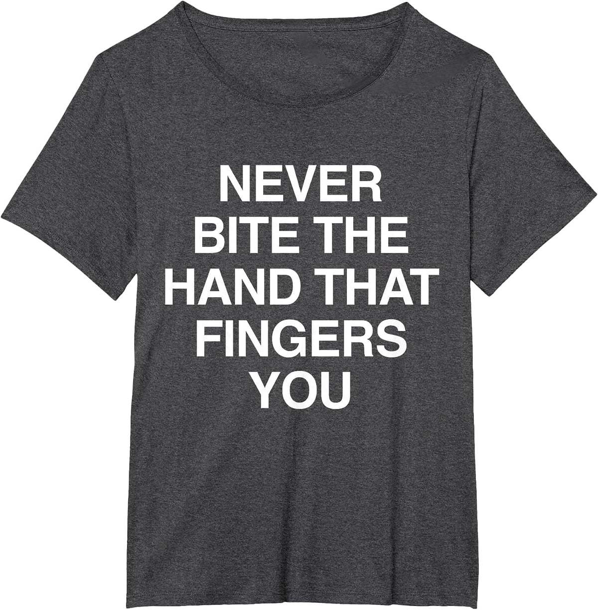 Never Bite The Hand that Fingers You Funny Sarcasms T-Shirt - Dark Heather Grey