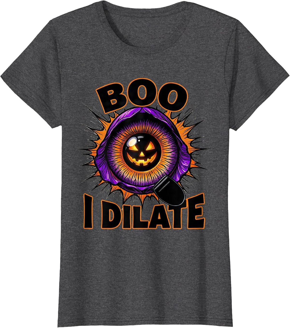 Women's Boo I Dilate Comic Book Halloween Optometrist Eye Doctor T-Shirt - Dark Heather Grey