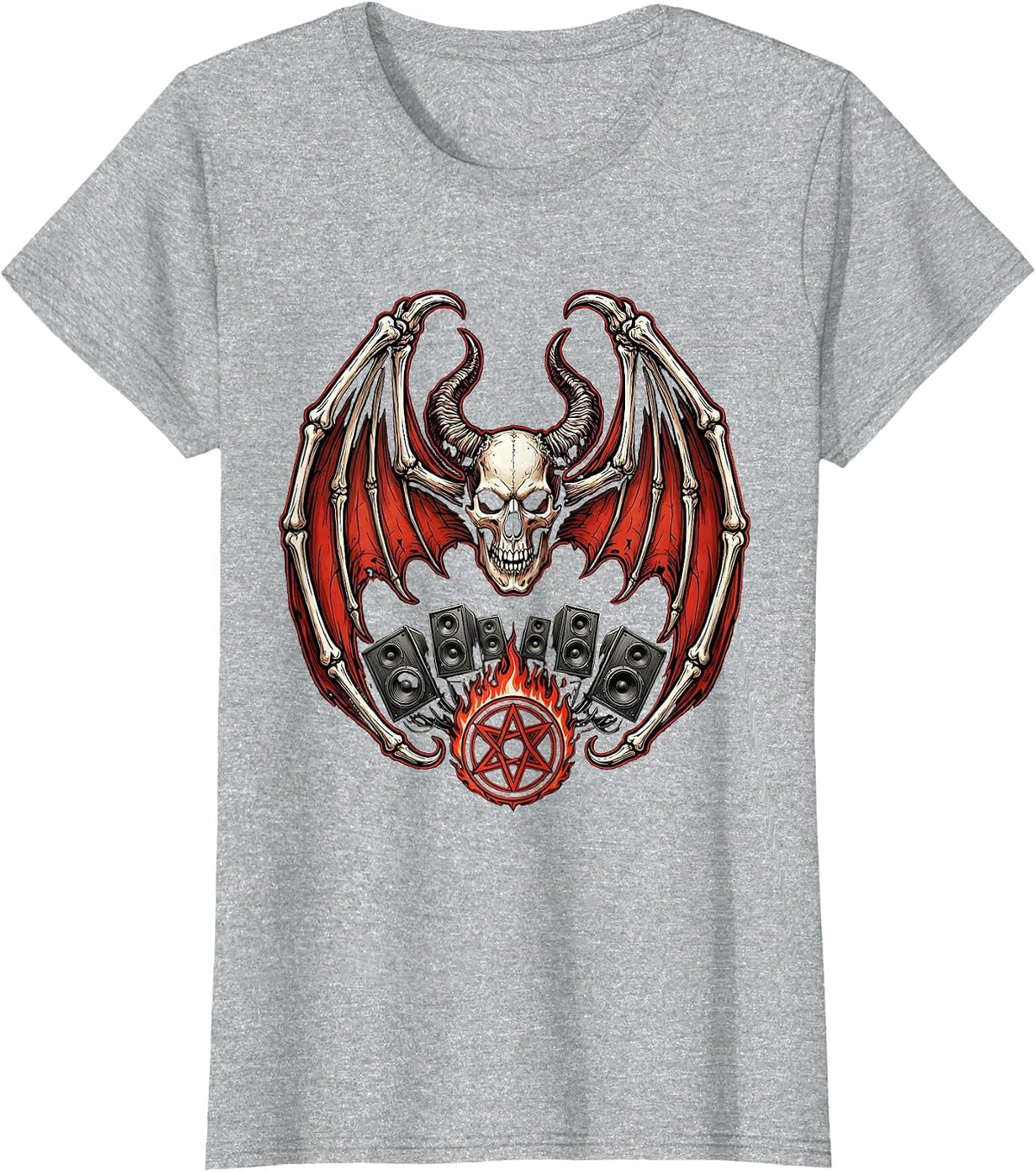Demon Wings Over Stage Metal Band Graphic T-Shirt - Heather Grey