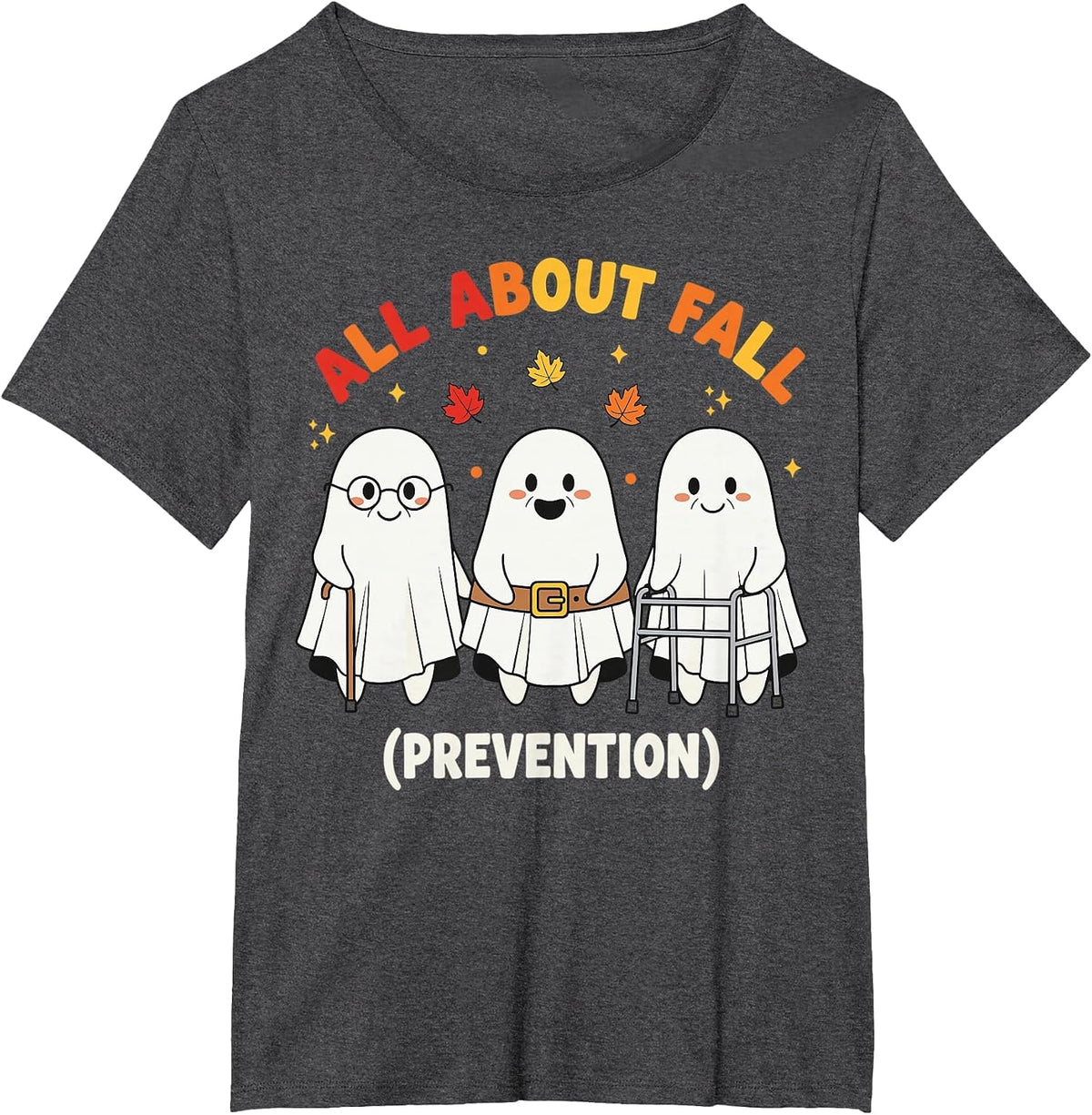 Fall Prevention Funny Ghost Autumn Halloween Joke T-Shirt - Dark Heather Grey