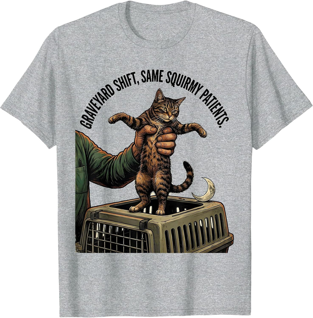 Men's Graveyard Shift Same Squirmy Patients Vintage Vet Tech Humor T-Shirt - Heather Grey