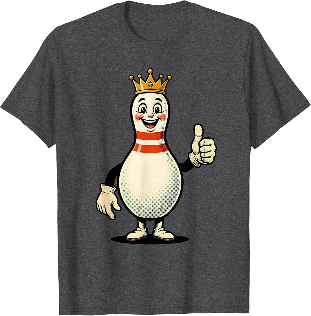 Bowling Pin Crown King Illustration T-Shirt - Dark Heather Grey