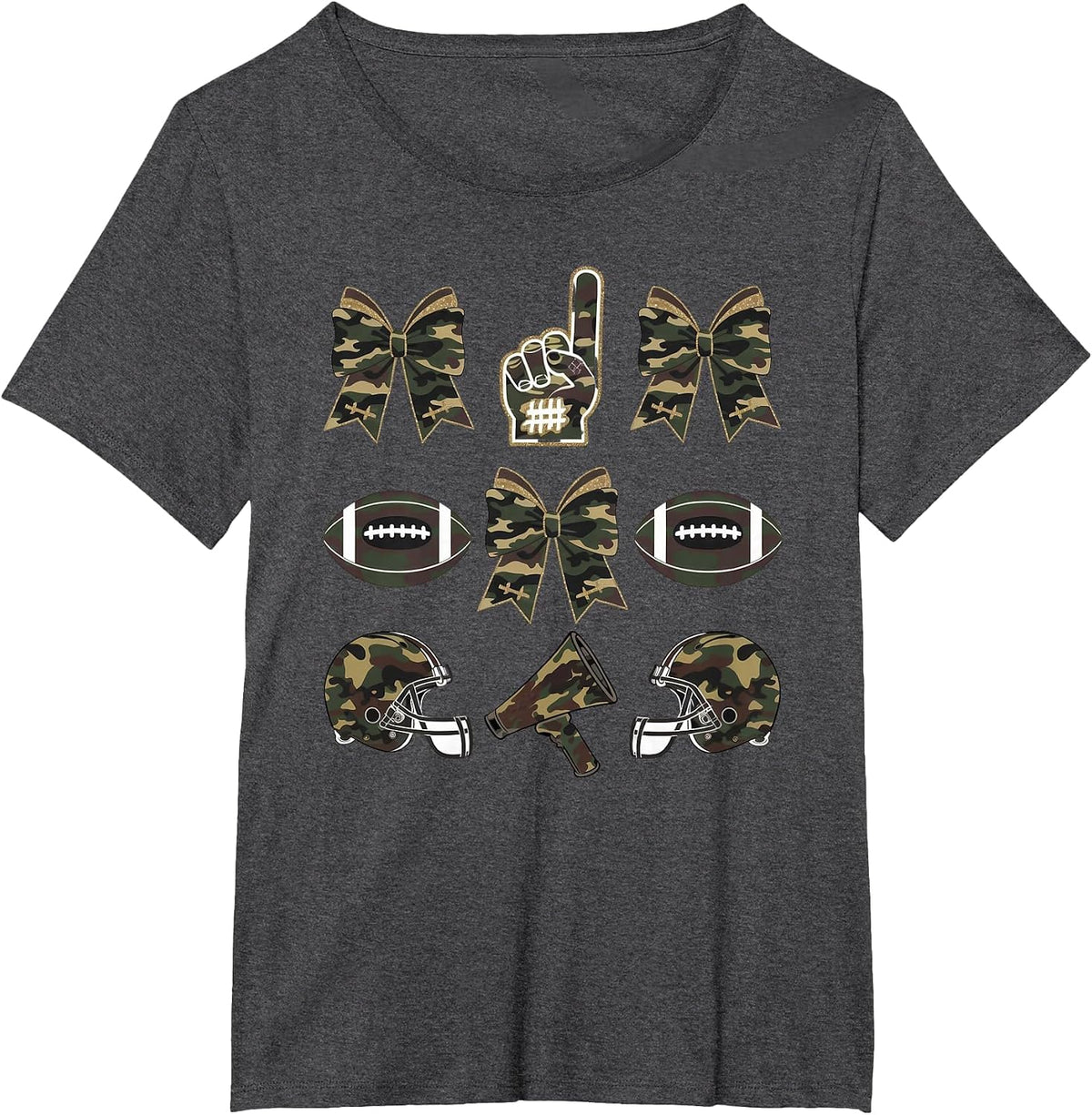 Camo Football Coquette Bow Football Mom Game Day Women Girls T-Shirt - Dark Heather Grey