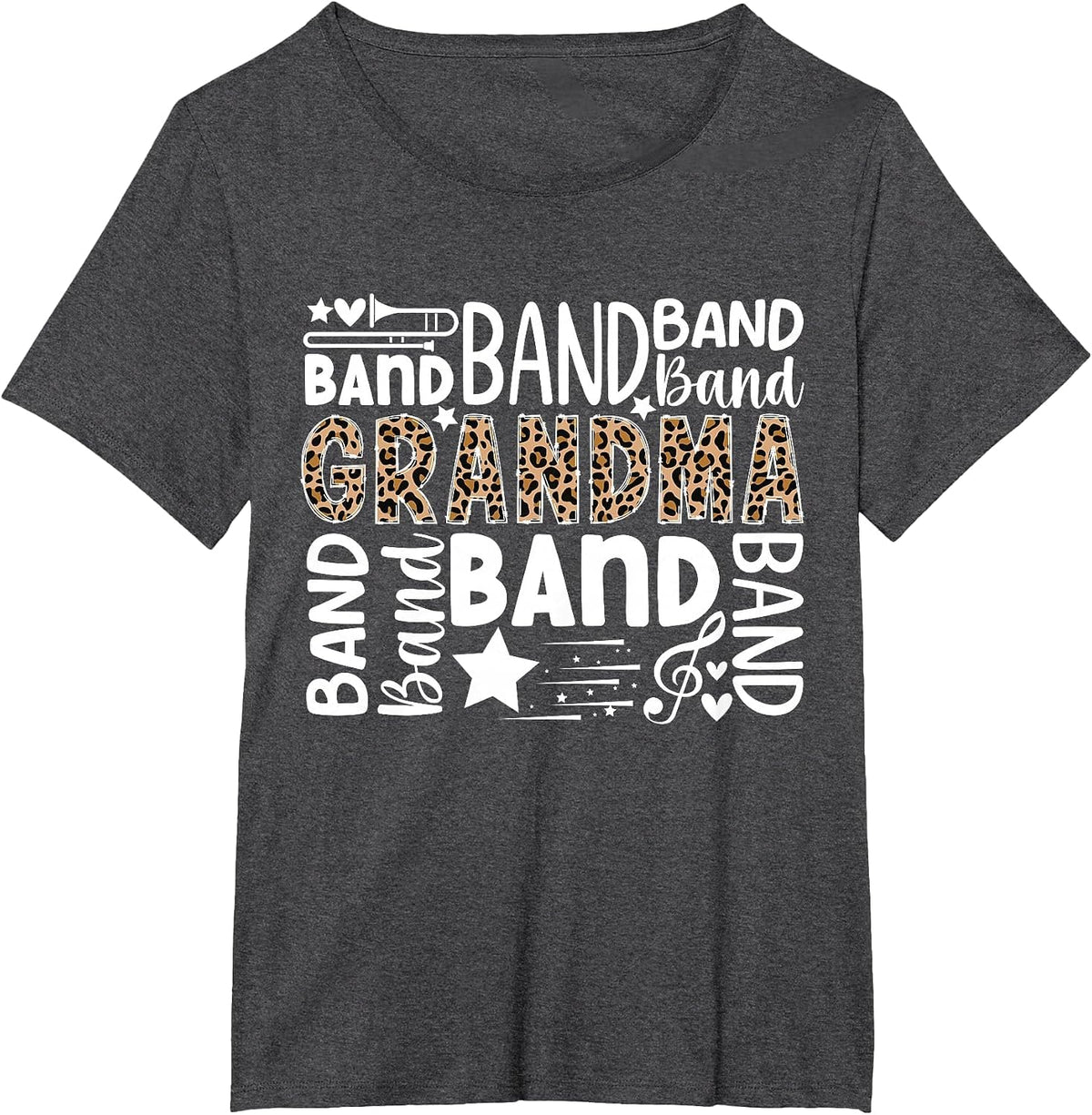 Band Grandma Leopard Marching Band Grandma T-Shirt - Dark Heather Grey