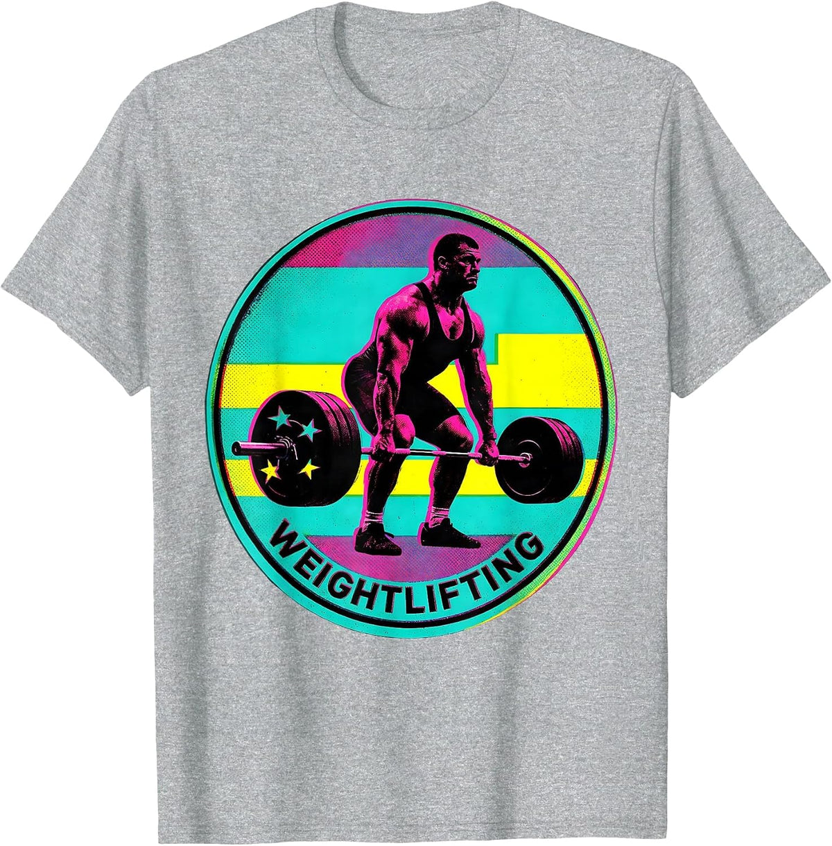 Men's Weightlifting Patriotic American Flag Weightlifter Risograph T-Shirt - Heather Grey