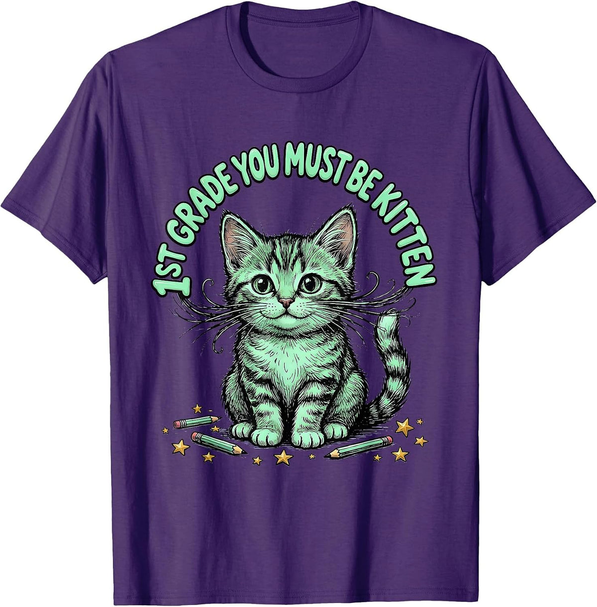 Men's 1st Grade You Must Be Kitten Cute Cat Lover Back To School T-Shirt - Purple