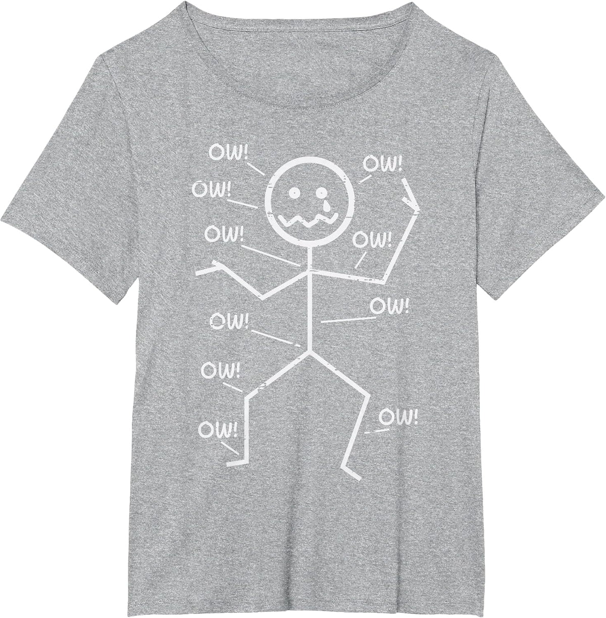 Crying Stickman Ow Ow Funny Pain Meme Humor Men Women Kids T-Shirt - Heather Grey