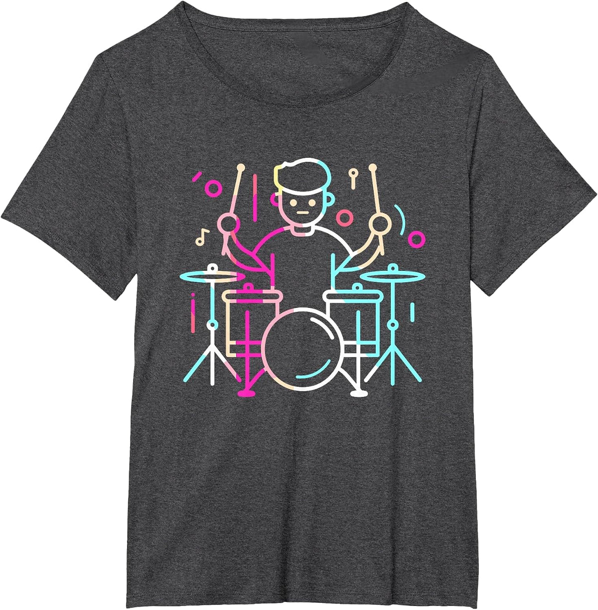 Drummer Boy Drawing Musician Drum Music T-Shirt - Dark Heather Grey