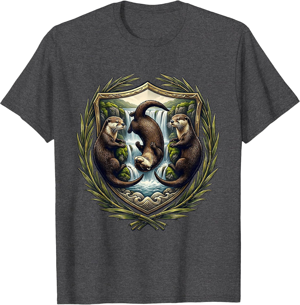 Young Wild and Three Otters Waterfall Birthday T-Shirt - Dark Heather Grey