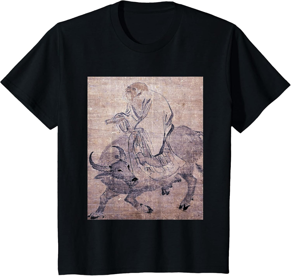 Laozi on Ox - Lao Tzu Tao Te Ching Taoism Chinese Religion T-Shirt - Black