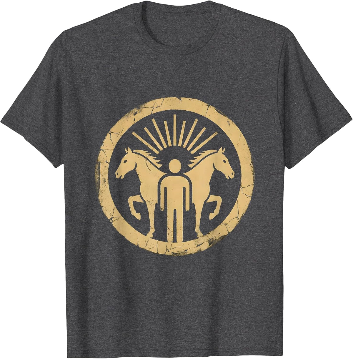 Two Horses and Rider at Sunset Illustration T-Shirt - Dark Heather Grey