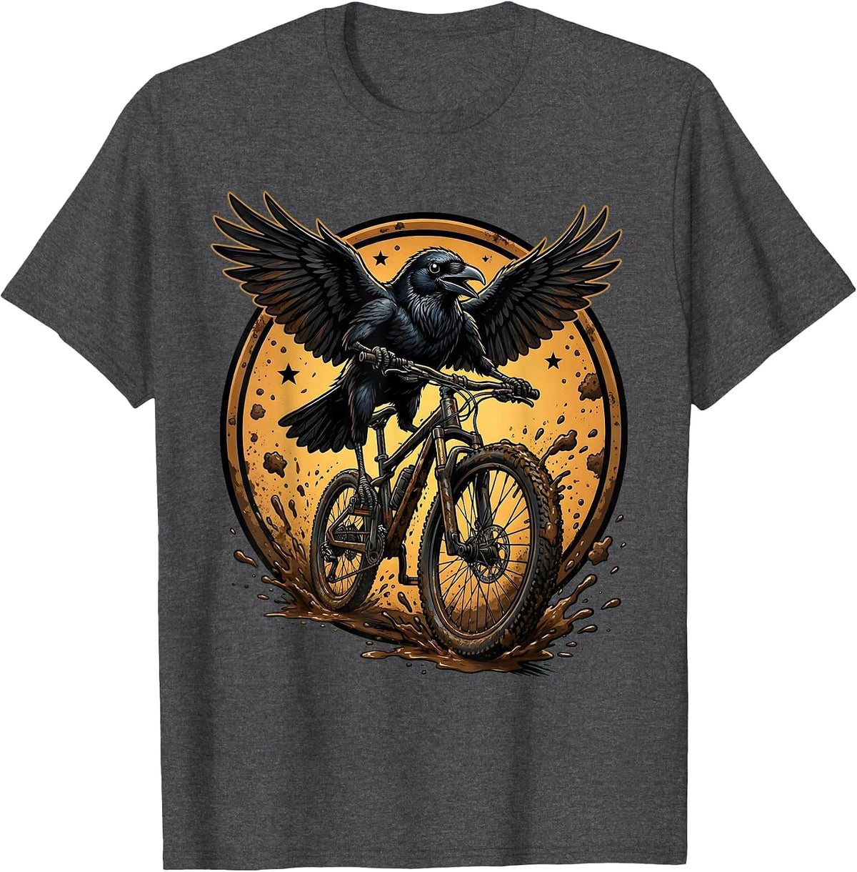 Crow on Muddy MTB Handlebars Graphic T-Shirt - Dark Heather Grey