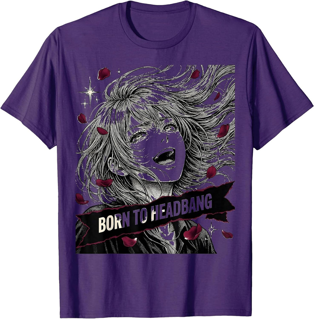 Men's Born to Headbang Metal Band Graphic Design T-Shirt - Purple