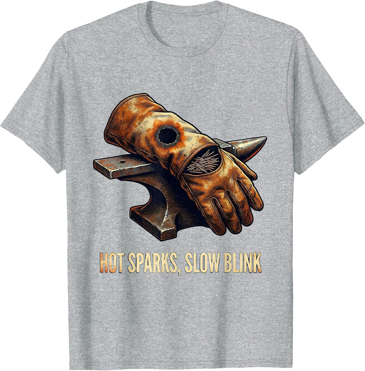 Men's Hot Sparks Slow Blink Vintage Welder Trade Humor Metal T-Shirt - Heather Grey
