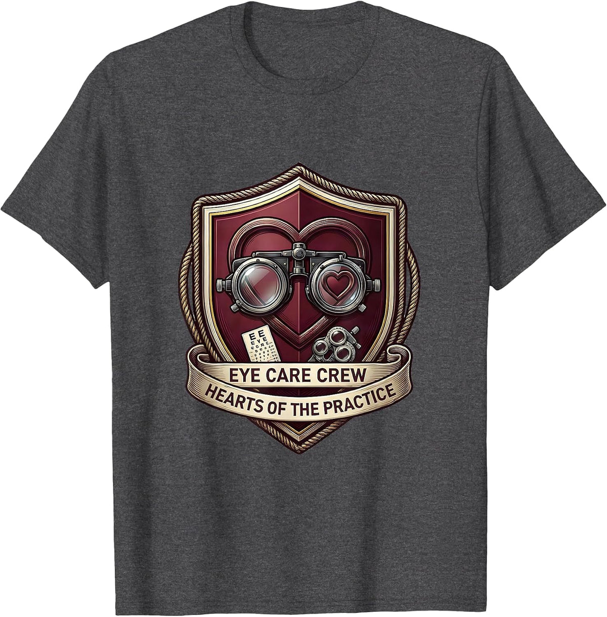 Eye Care Crew Hearts Of The Practice Optometrist Valentine T-Shirt - Dark Heather Grey