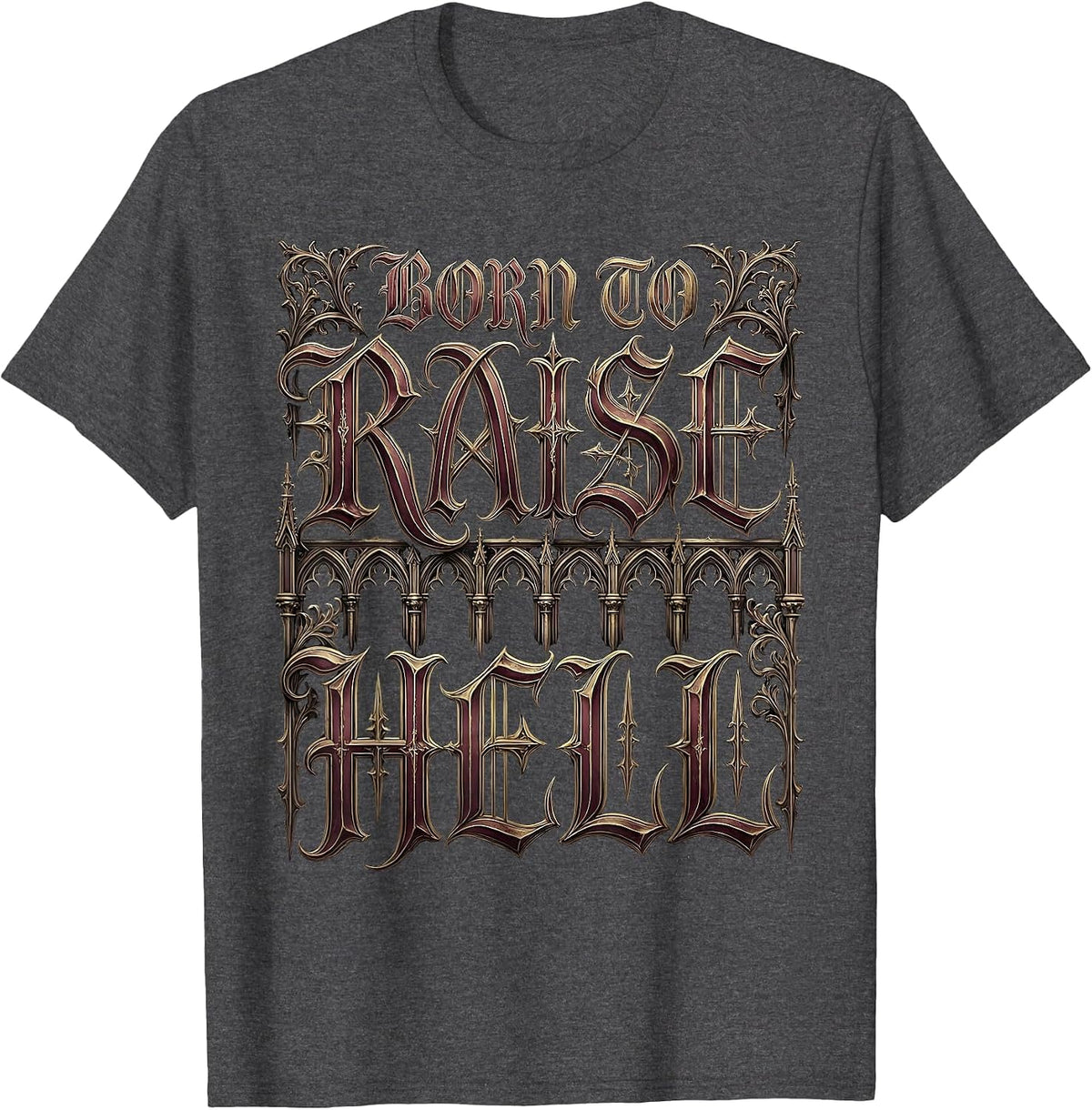 Men's Born to Raise Hell Bold Skull Graphic Design T-Shirt - Dark Heather Grey
