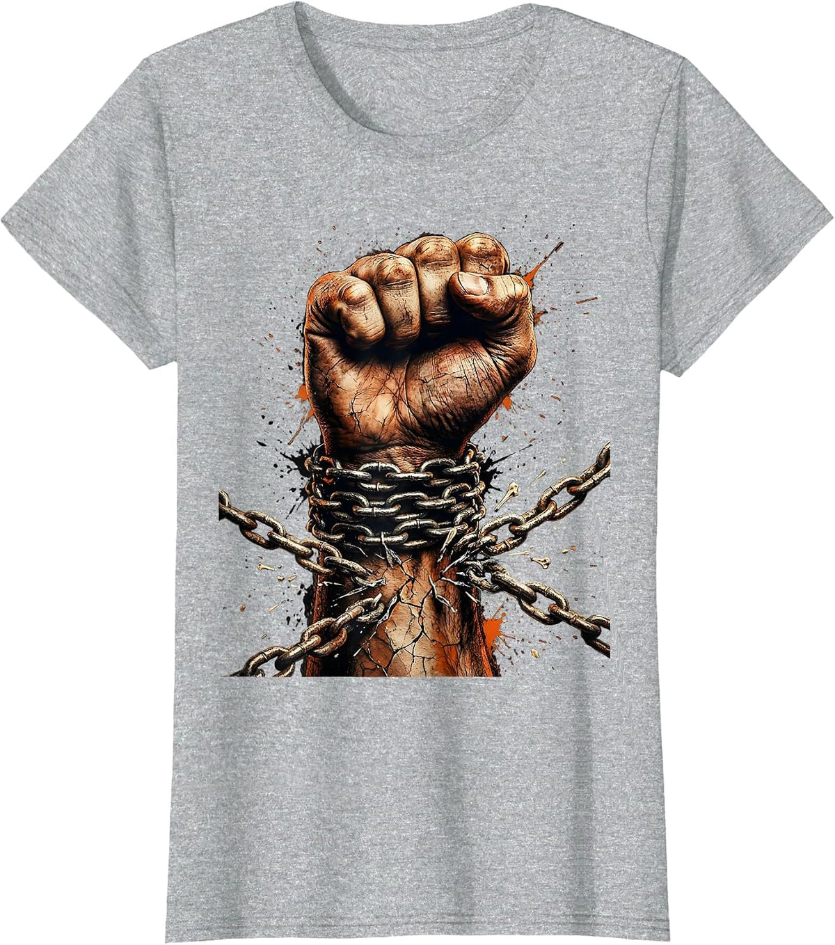 Fist Breaking Free From Chain Graphic T-Shirt - Heather Grey