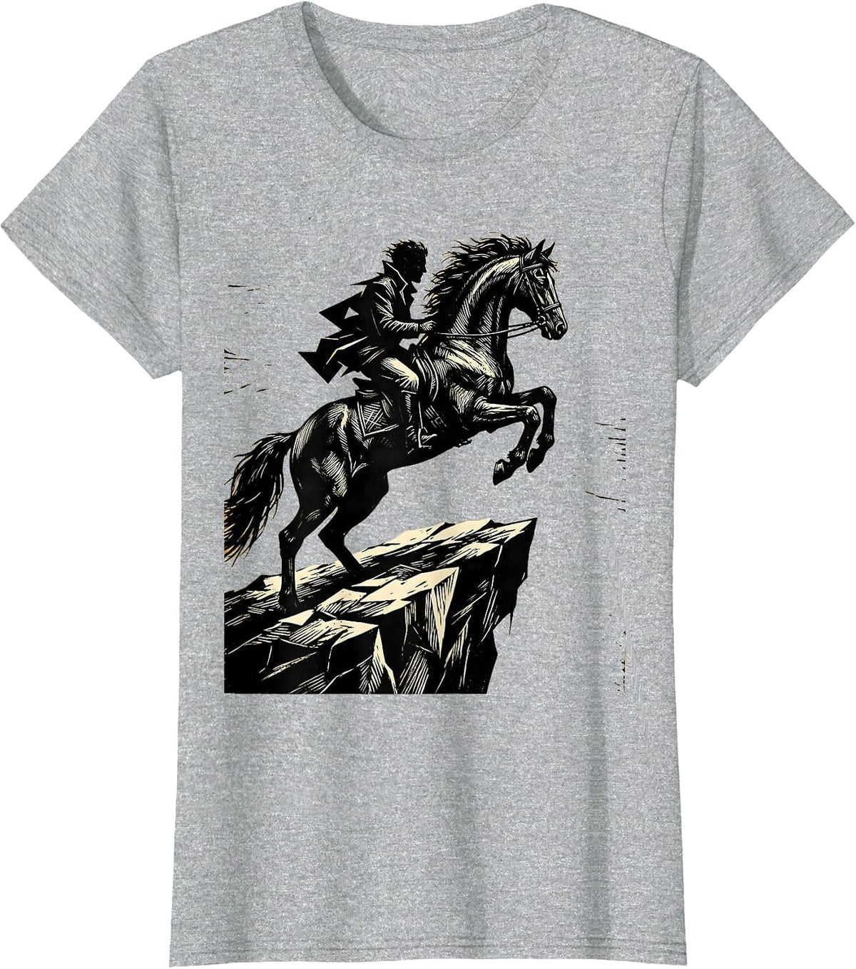 Women's Horse and Rider Silhouette Cliff Edge Design T-Shirt - Heather Grey