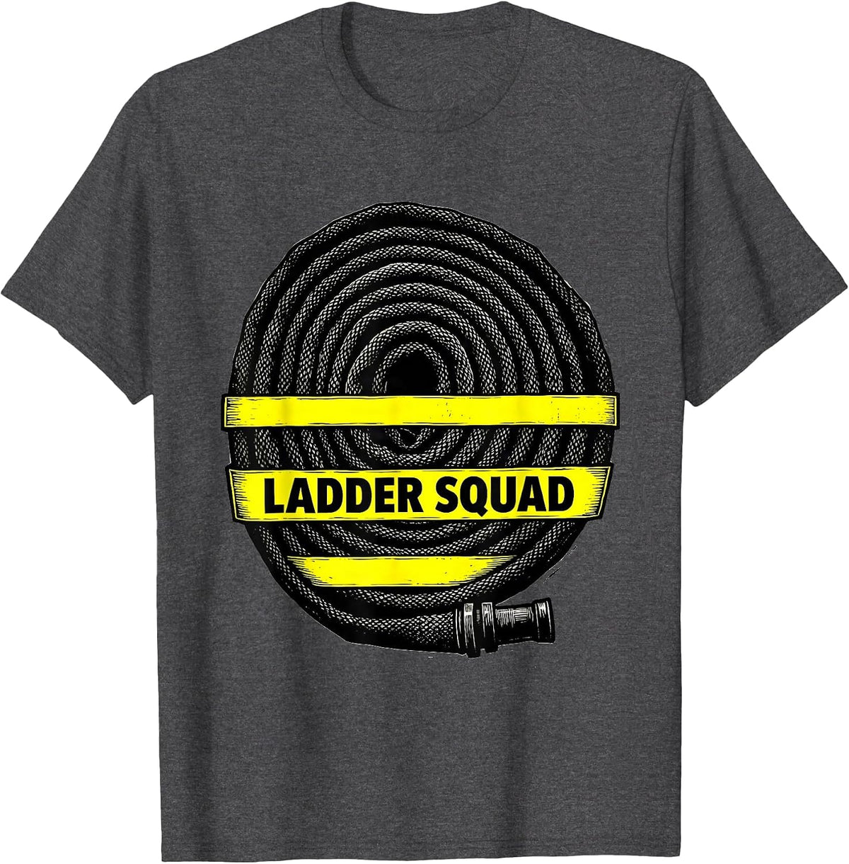 Ladder Squad Linocut Firefighter Fire Department Badge Pride T-Shirt - Dark Heather Grey
