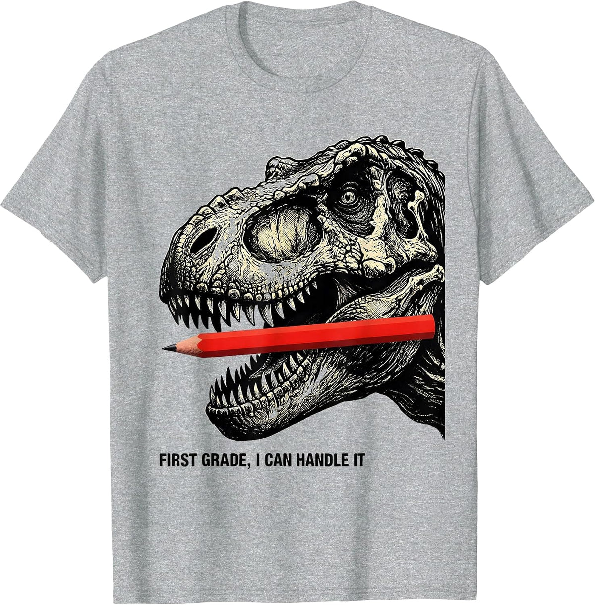 Men's First Grade I Can Handle It Playful Dinosaur Boy Back T-Shirt - Heather Grey