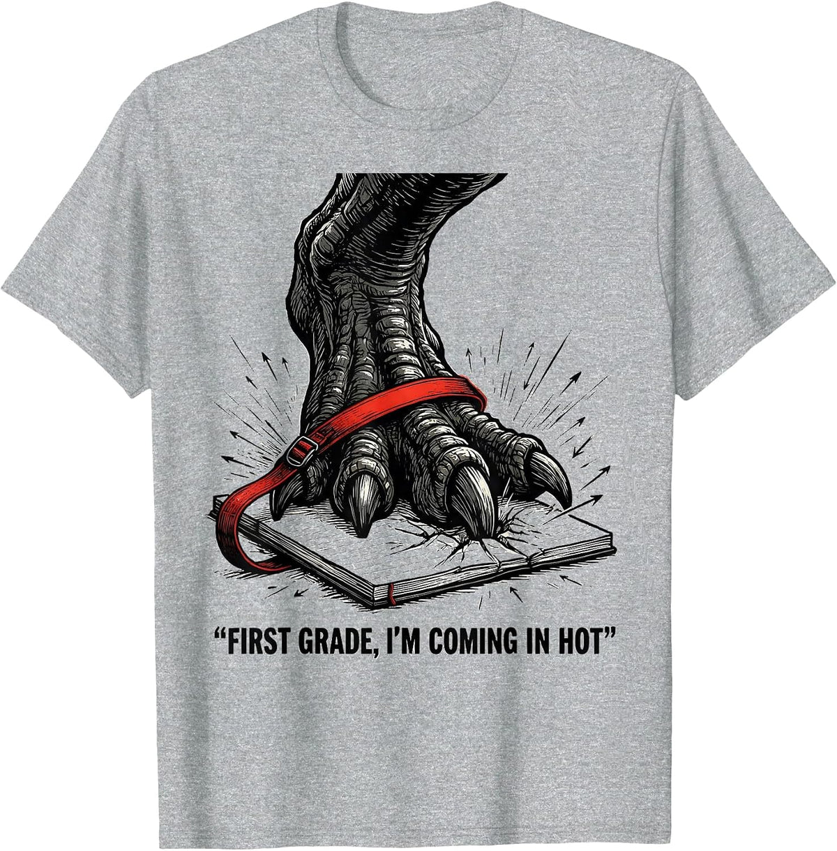 Men's First Grade Im Coming In Hot Funny Dinosaur Boy Back T-Shirt - Heather Grey