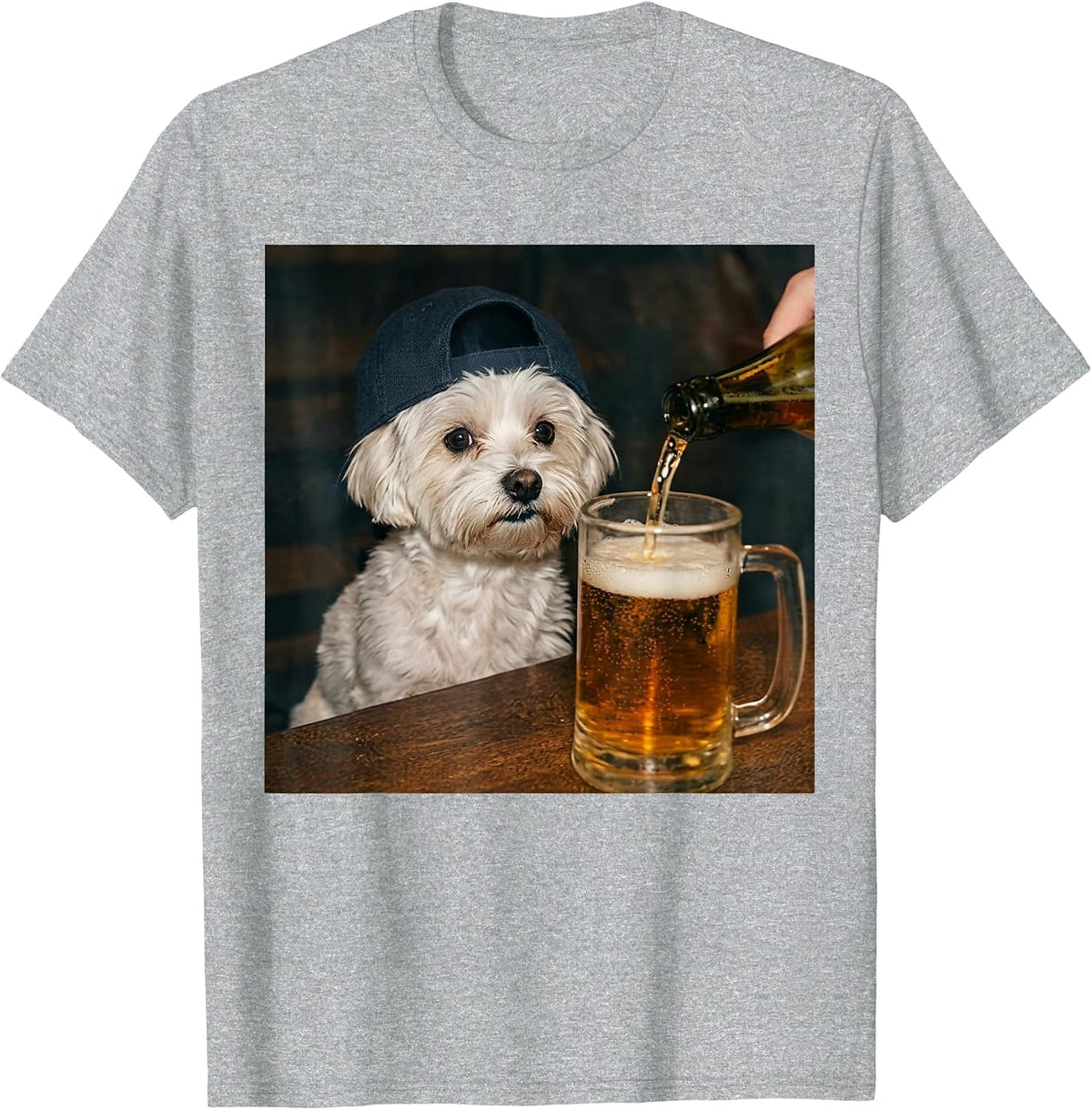 Maltese Drinking Beer Funny Dog Meme T-Shirt - Heather Grey
