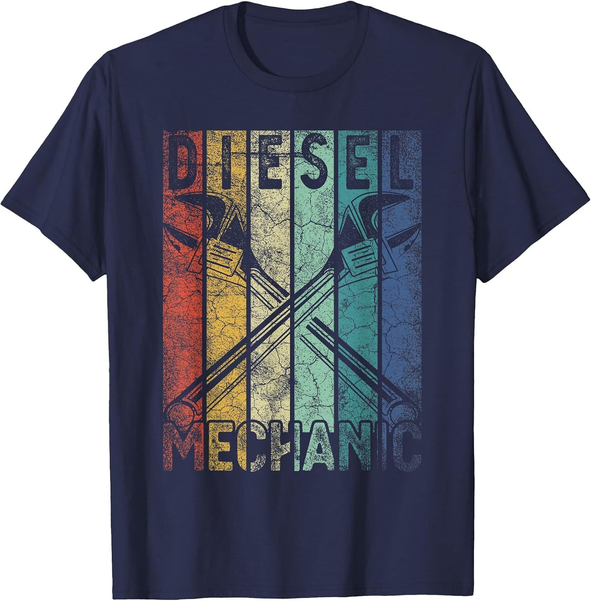 Vintage Diesel Mechanic Funny Car Garage Mens Distressed T-Shirt - Navy Blue