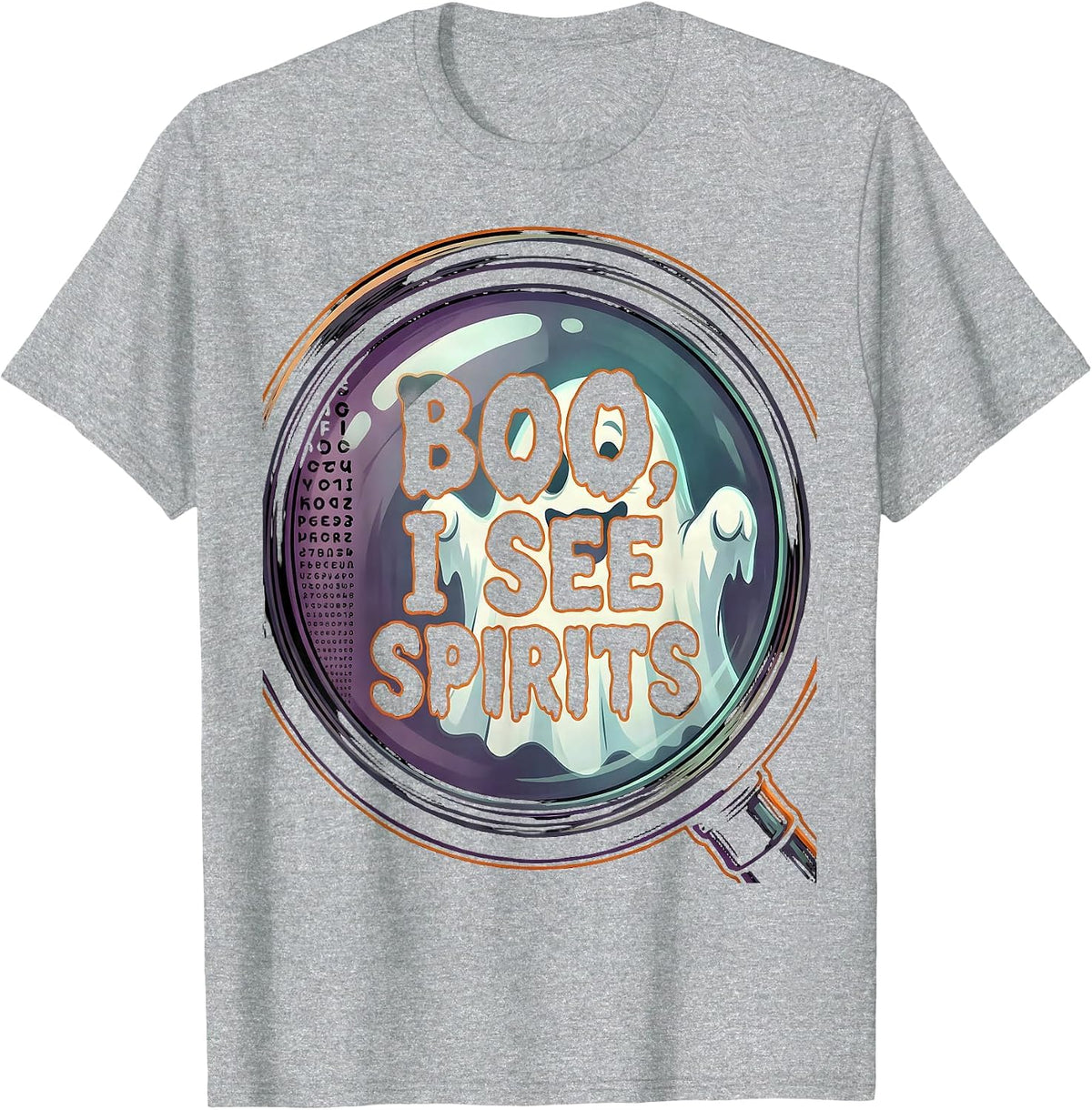 Men's Boo I See Spirits Cartoon Ghost Optometrist Halloween Eye T-Shirt - Heather Grey