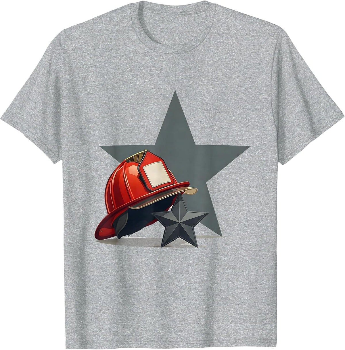 Men's Firefighter Helmet Star Holiday Editorial Conceptual T-Shirt - Heather Grey