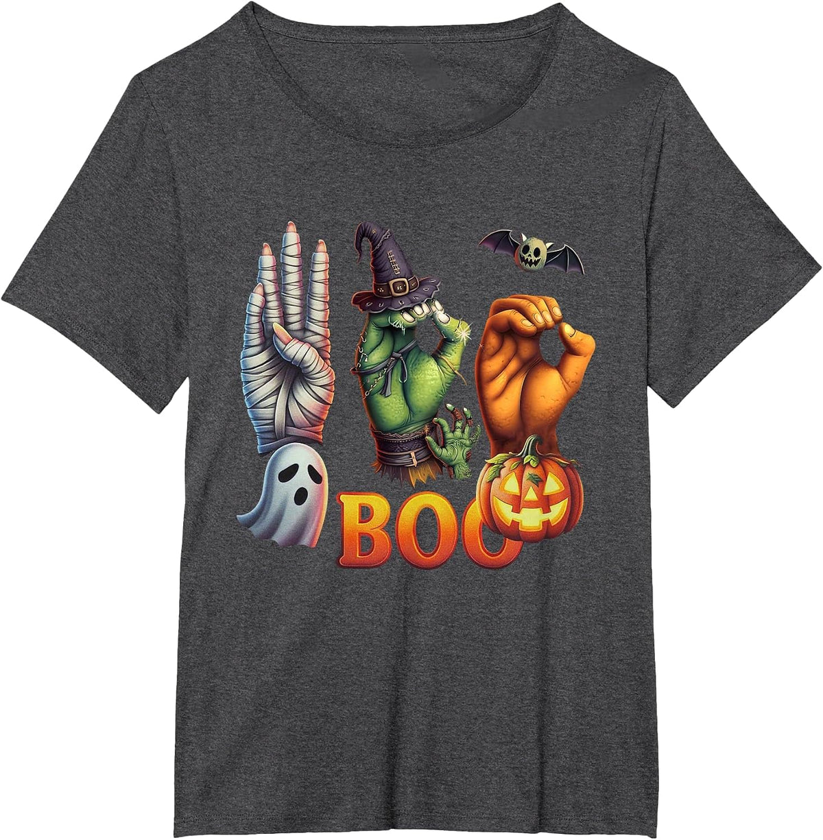 Boo Hands American Sign Language Pride ASL Halloween Witch T-Shirt - Dark Heather Grey
