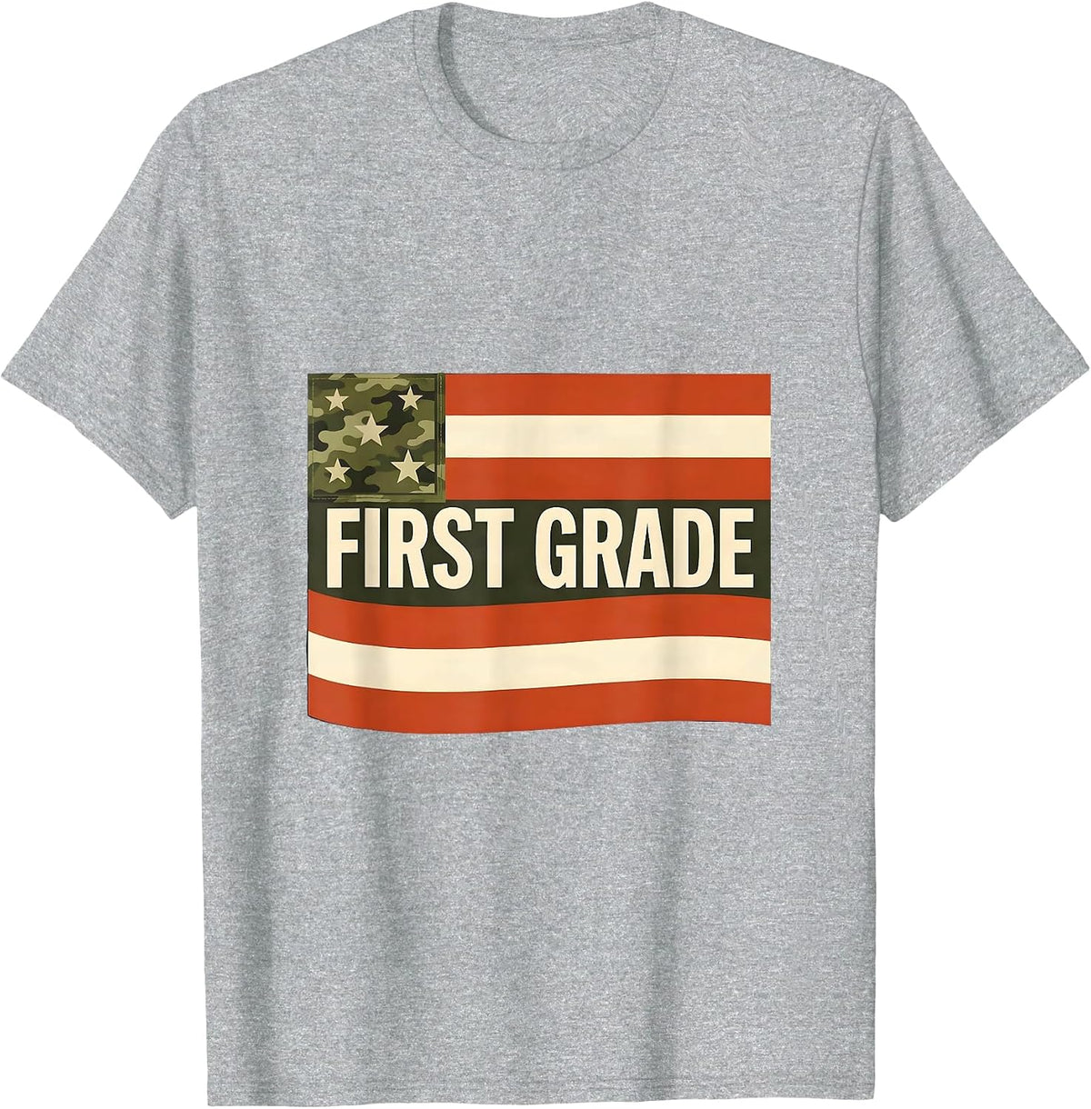 Men's First Grade Cheerful Patriotic Back To School Matching T-Shirt - Heather Grey