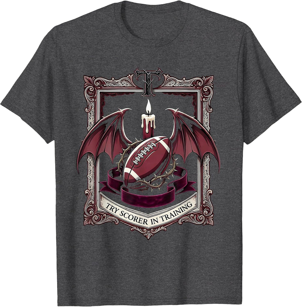 Try Scorer In Training Rugby Graphic Design T-Shirt - Dark Heather Grey