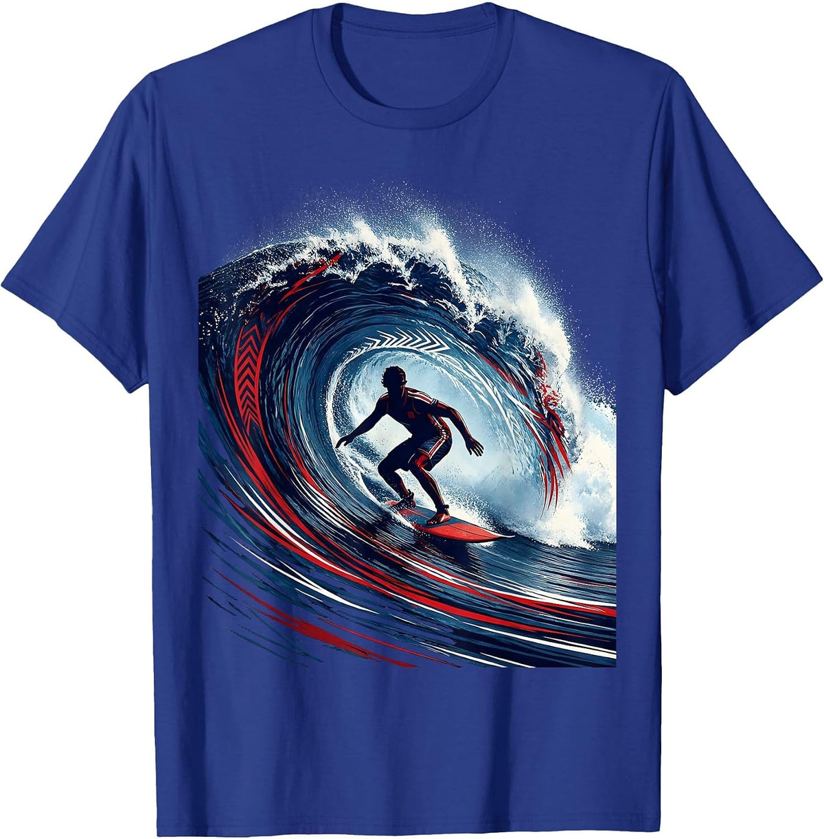 Surfer Riding Massive Ocean Wave Curl Graphic T-Shirt - Royal Blue