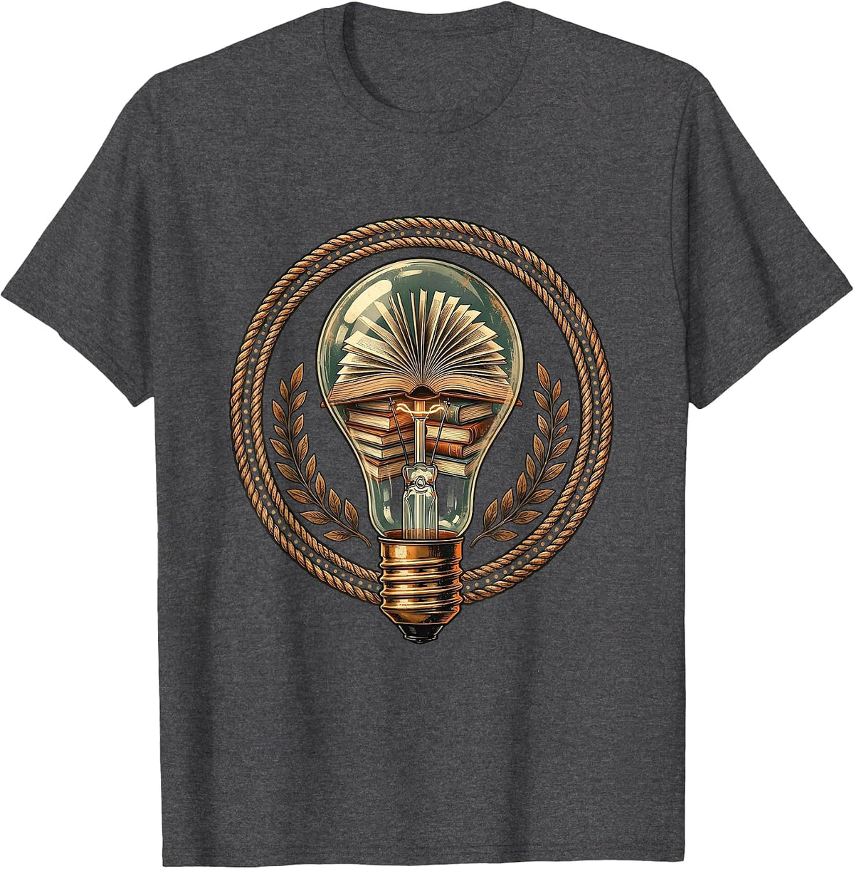 5th Grade Teacher Light Bulb Books Illustration T-Shirt - Dark Heather Grey