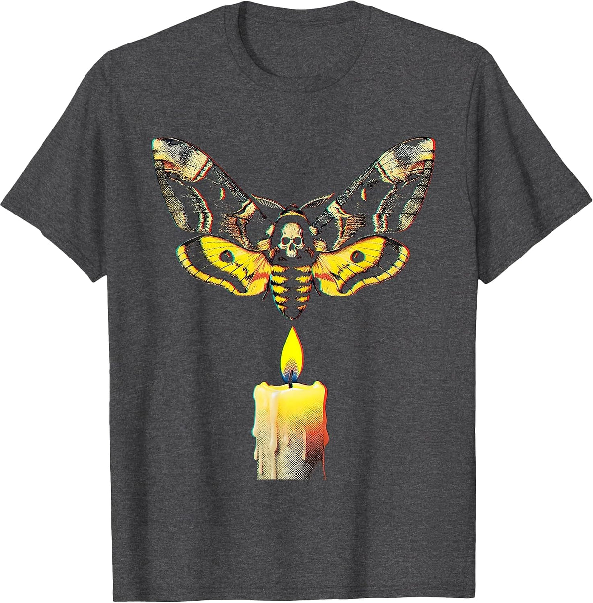 Punk Rock Moth and Candle Flame Graphic T-Shirt - Dark Heather Grey