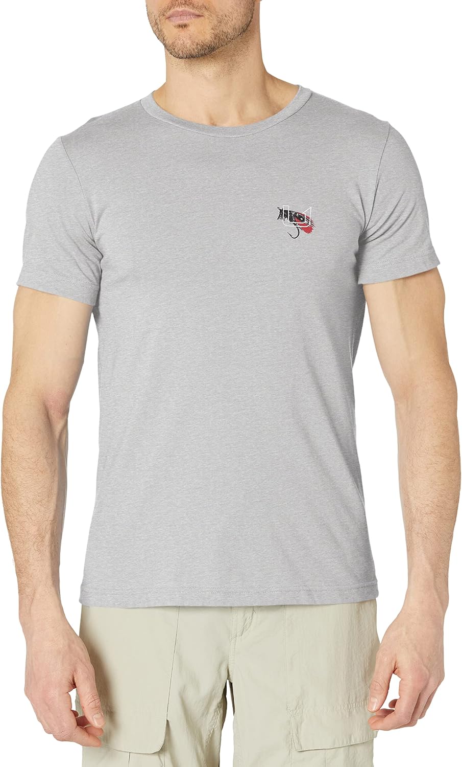 HUK Men's Short Sleeve Tee | Performance Fishing T-Shirt - Fly Label - Overcast Grey Heather Small