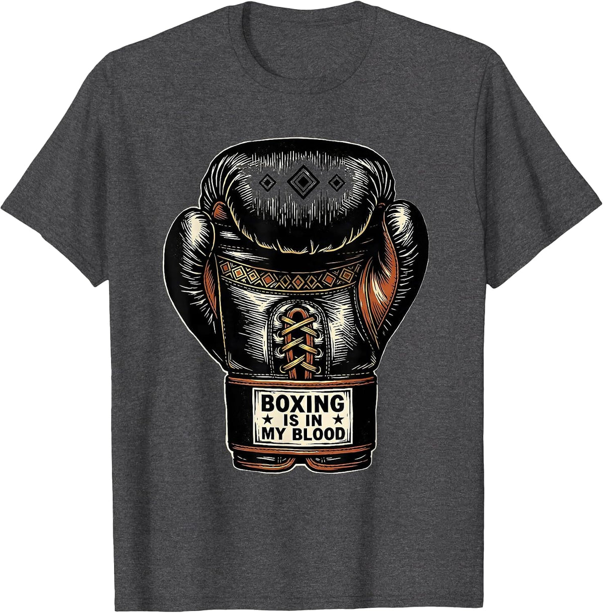 Boxing Is In My Blood Linocut Ancestral Boxing Fan Vintage T-Shirt - Dark Heather Grey