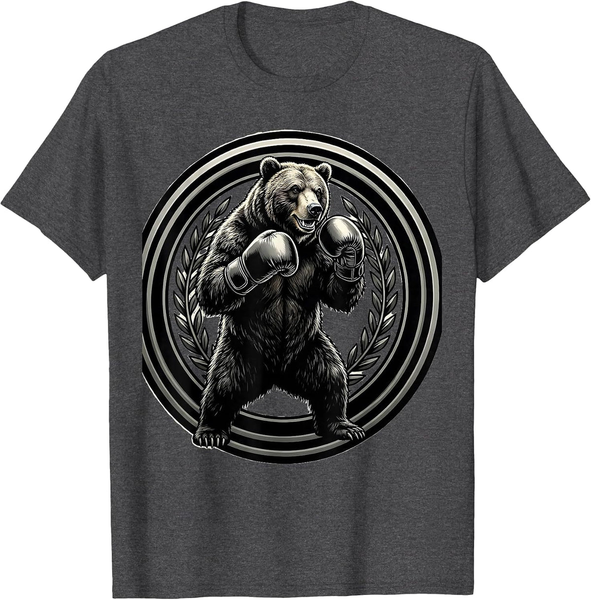 Bear Boxing Gloves Fighter Graphic Tee T-Shirt - Dark Heather Grey