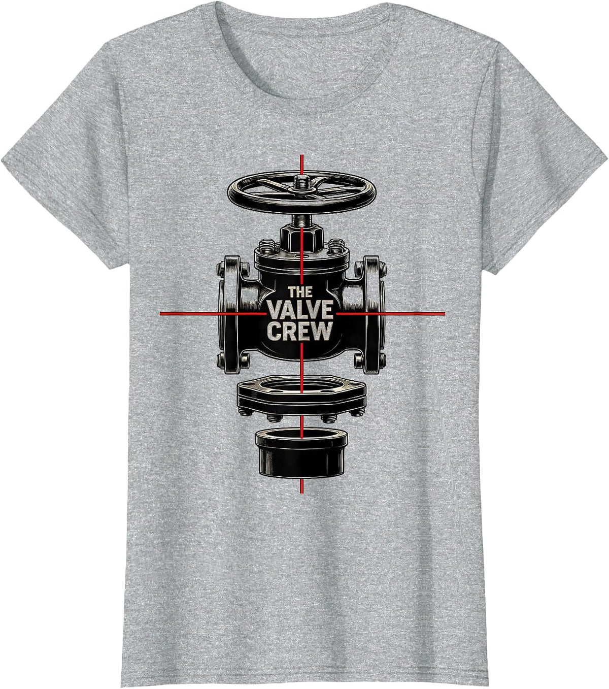 Women's THE VALVE CREW Exploded View Technical Firefighter Humor T-Shirt - Heather Grey