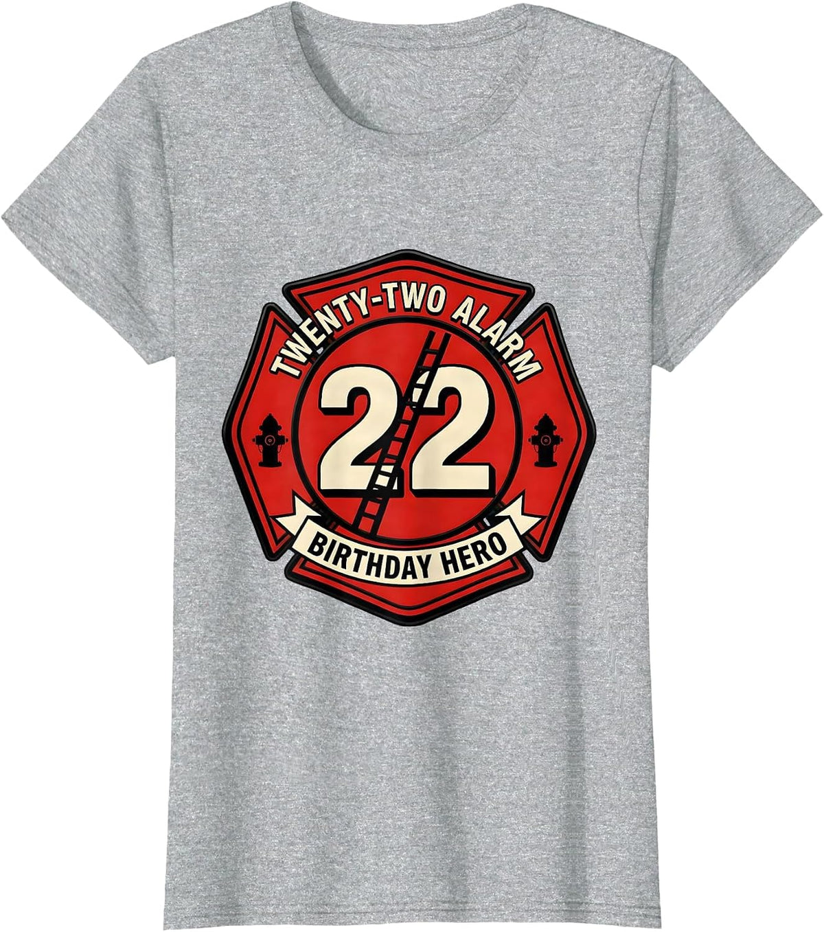Twenty-Two Alarm Birthday Hero Firefighter Fire Truck Kids T-Shirt - Heather Grey