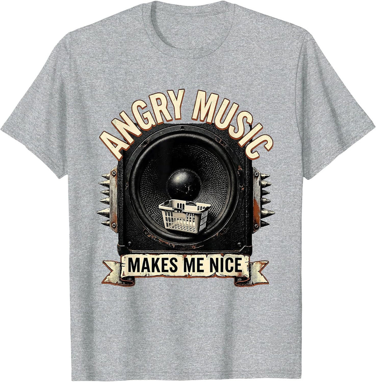 Men's Angry Music Makes Me Nice Funny Metal Fan Metalhead Humor T-Shirt - Heather Grey