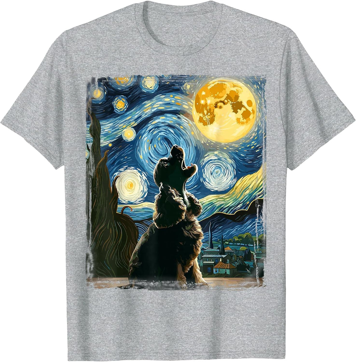 Cocker Spaniel Dog Art Van Gogh Starry Night Cocker Spaniel T-Shirt - Heather Grey
