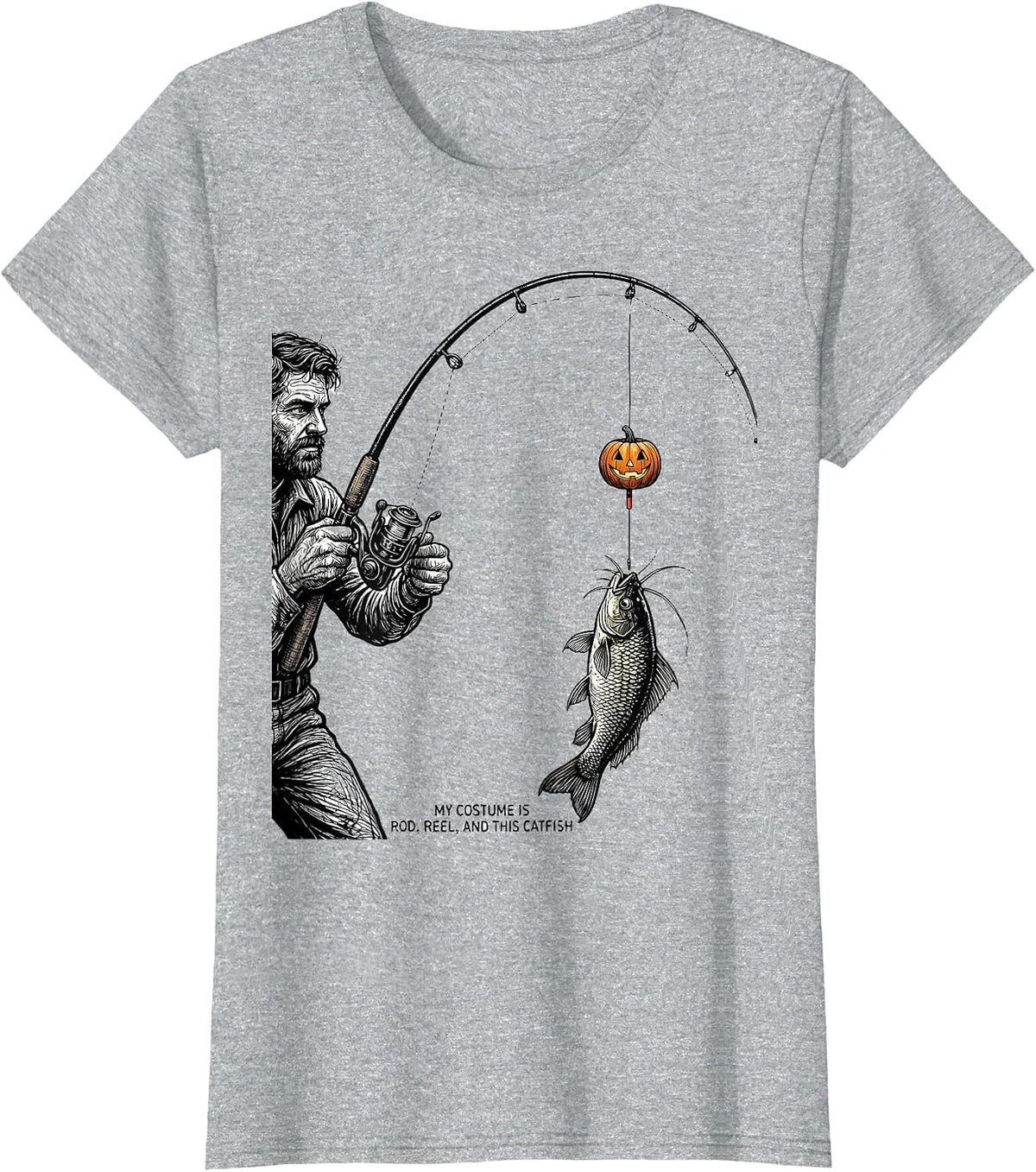 My Costume Is Rod, Reel, And This Catfish Funny T-Shirt - Heather Grey