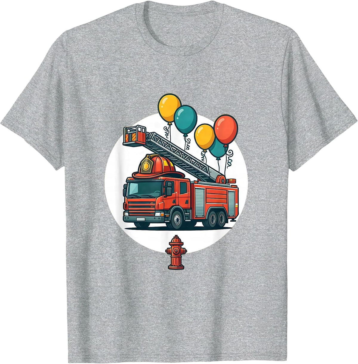 Men's Sealed Fire Truck Firefighter Helmet Birthday Balloon Badge T-Shirt - Heather Grey