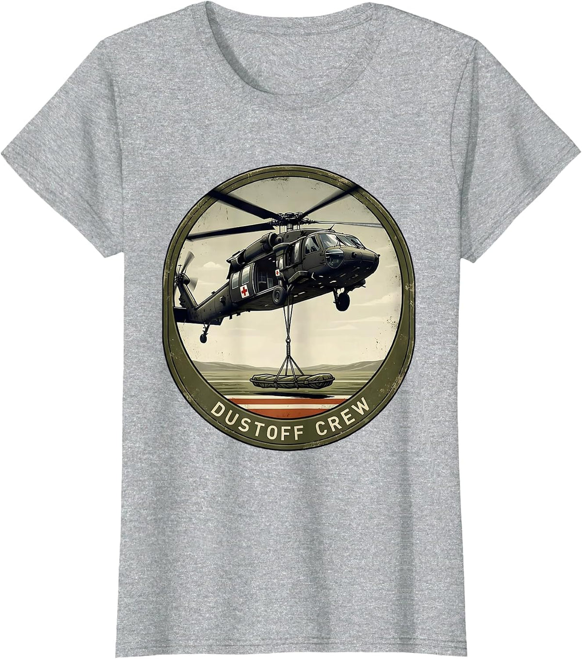 Women's Dustoff Crew Vintage Military Helicopter Pilot Veteran T-Shirt - Heather Grey
