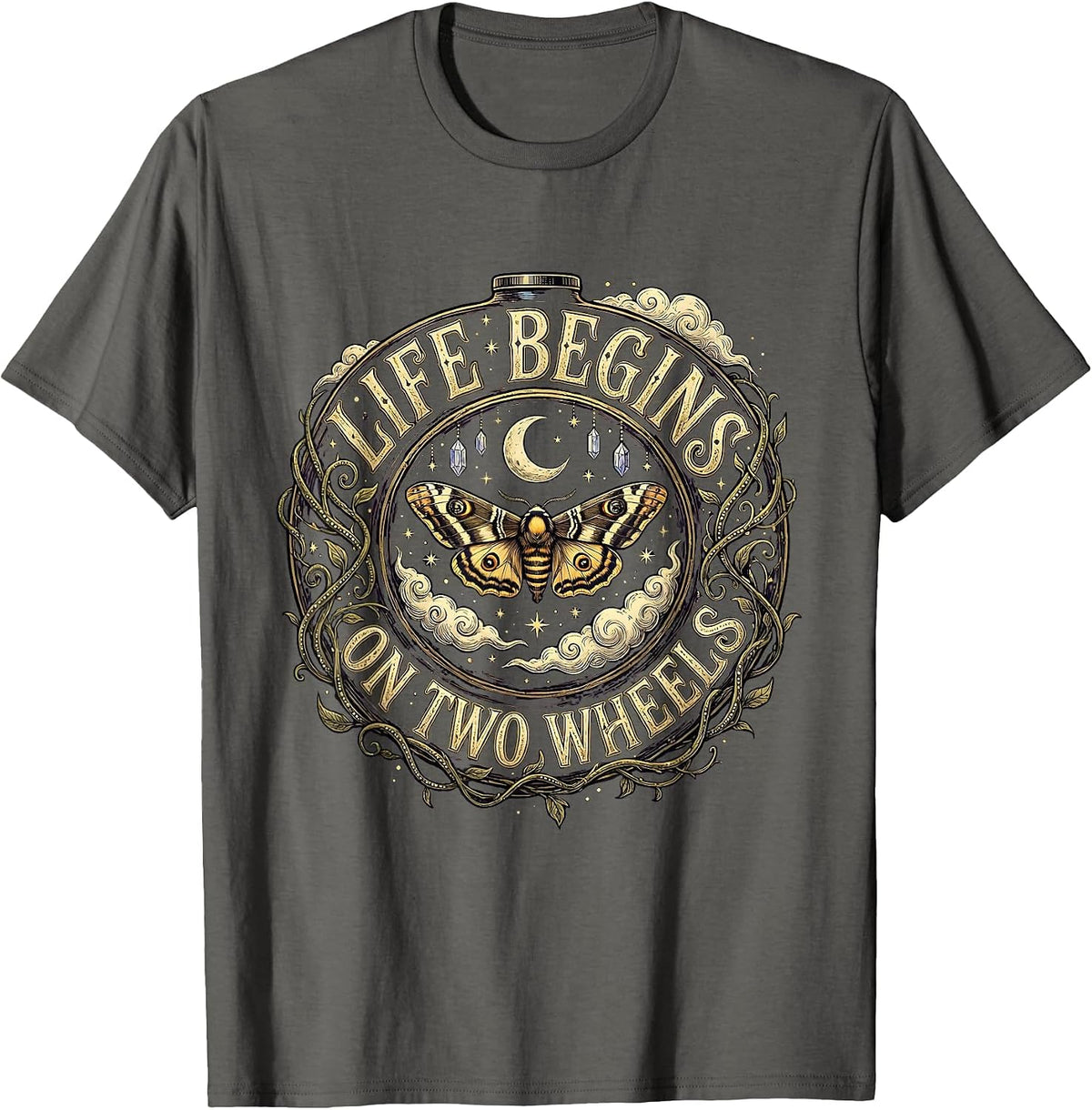Men's Life Begins On Two Wheels Motorcycle Design T-Shirt - Asphalt Grey