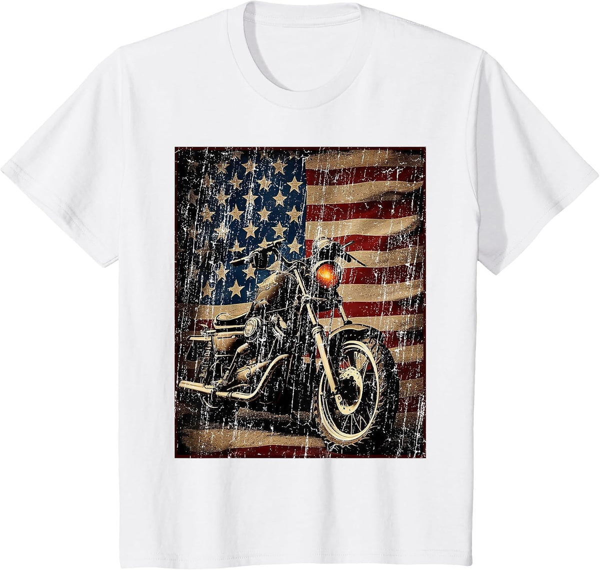 Motorcycle USA Flag Retro Biker T-Shirt - White