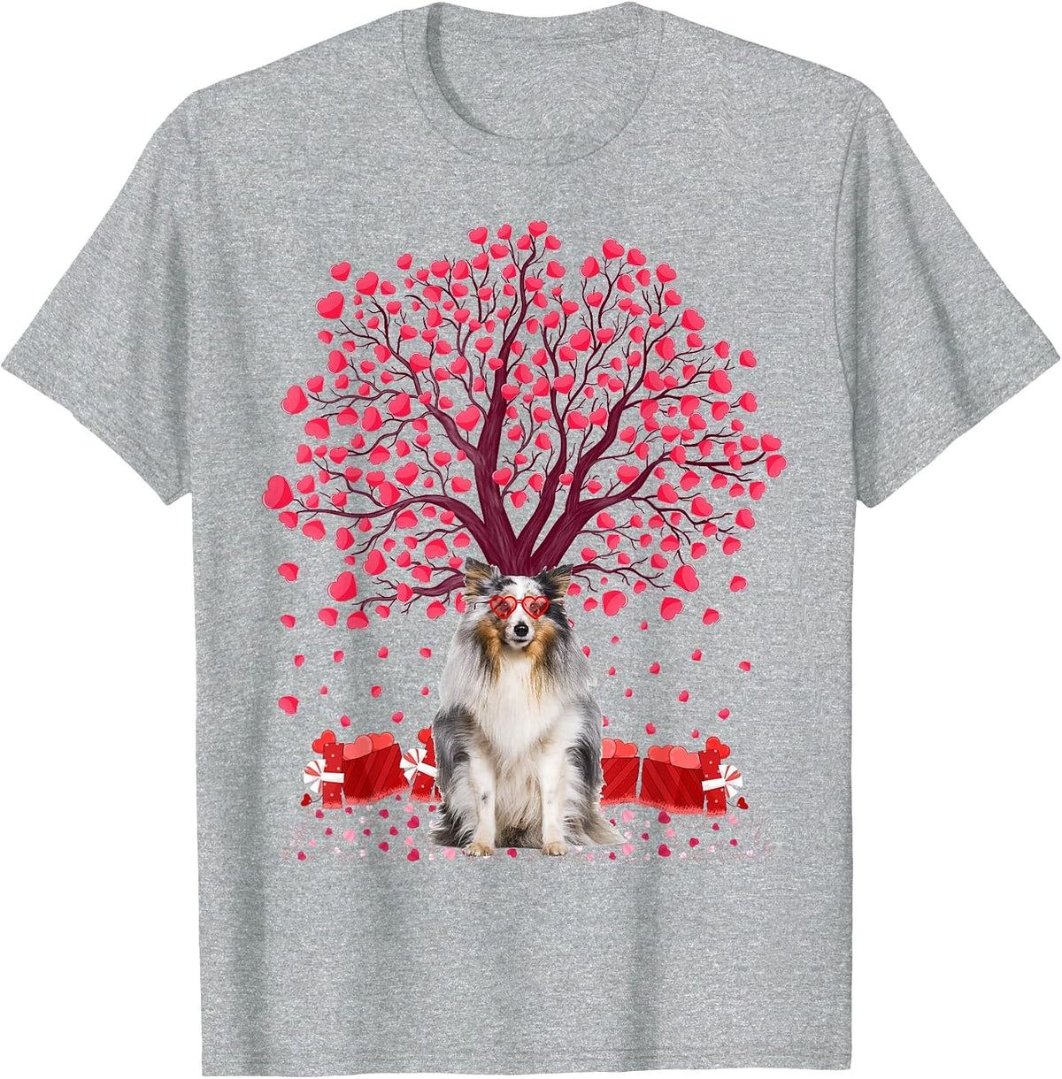 Sheltie Dog Lover Heart Tree Sheltie Valentine's Day T-Shirt - Heather Grey